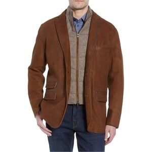 FLYNT CLASSIC FIT DISTRESSED BROWN SUEDE LEATHER HYBRID SPORT COAT BLAZER JACKET